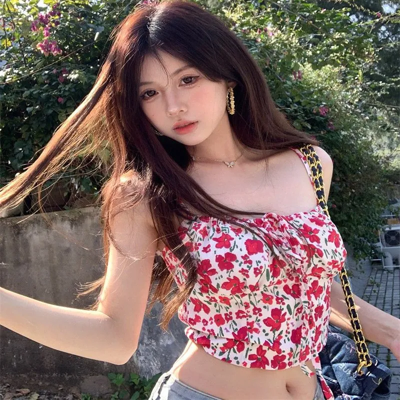 Women's Summer Floral Print Crop Top Sexy Sleeveless Camisole Inner Wear for Travel and Vacation - Image 1