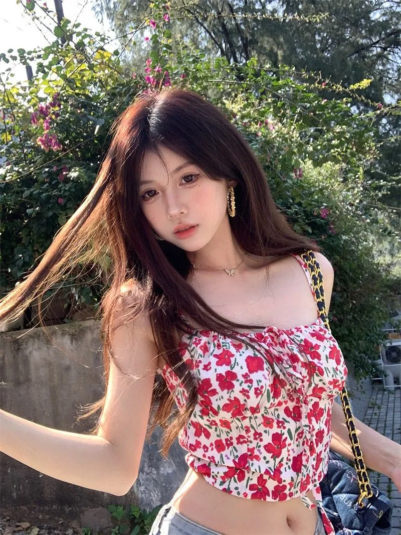 Women's Summer Floral Print Crop Top Sexy Sleeveless Camisole Inner Wear for Travel and Vacation - Image 6