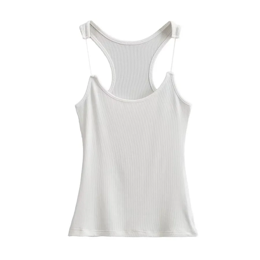 Women's Slim Fit Cropped Vest Top - Invisible Shoulder Strap, Solid Color, Summer Fashion for a Sleek Silhouette - Image 8