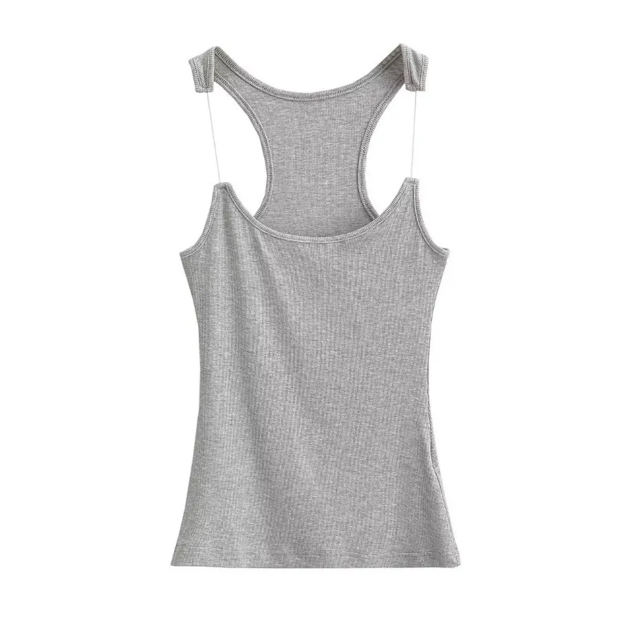 Women's Slim Fit Cropped Vest Top - Invisible Shoulder Strap, Solid Color, Summer Fashion for a Sleek Silhouette - Image 6