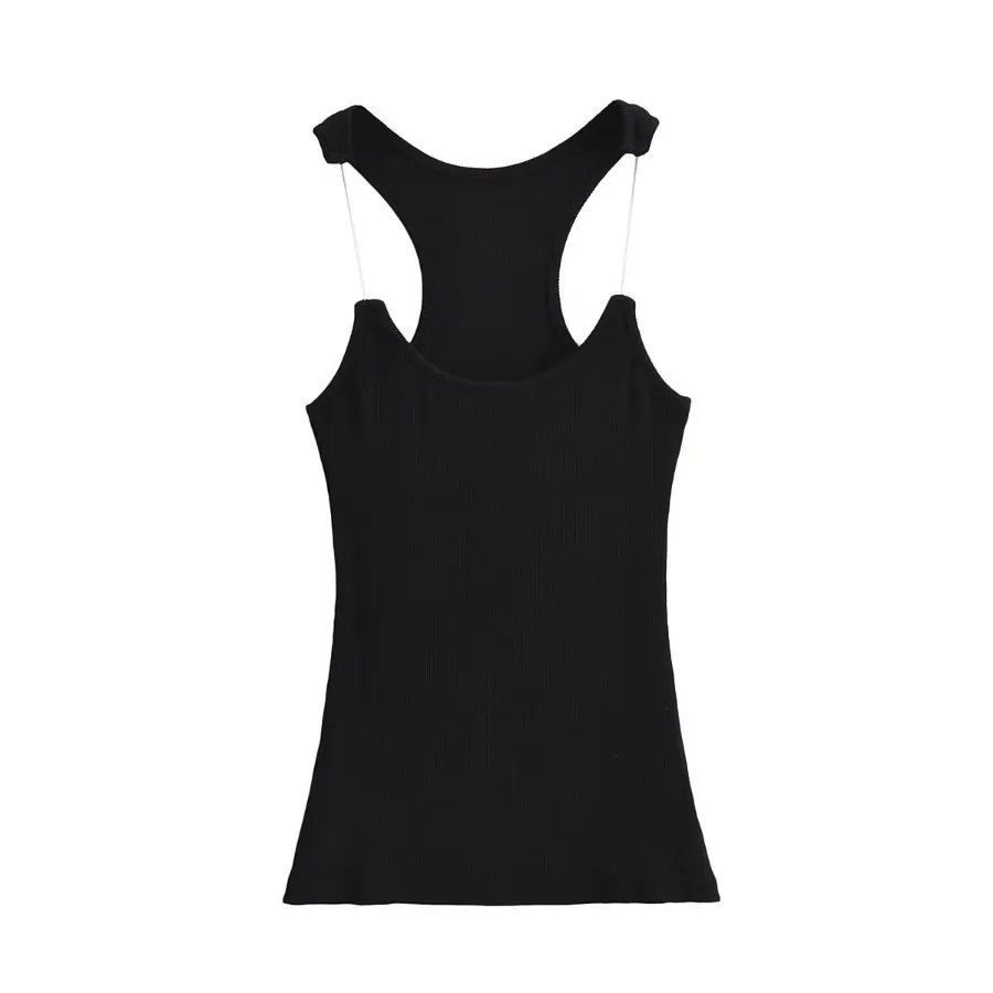 Women's Slim Fit Cropped Vest Top - Invisible Shoulder Strap, Solid Color, Summer Fashion for a Sleek Silhouette - Image 7