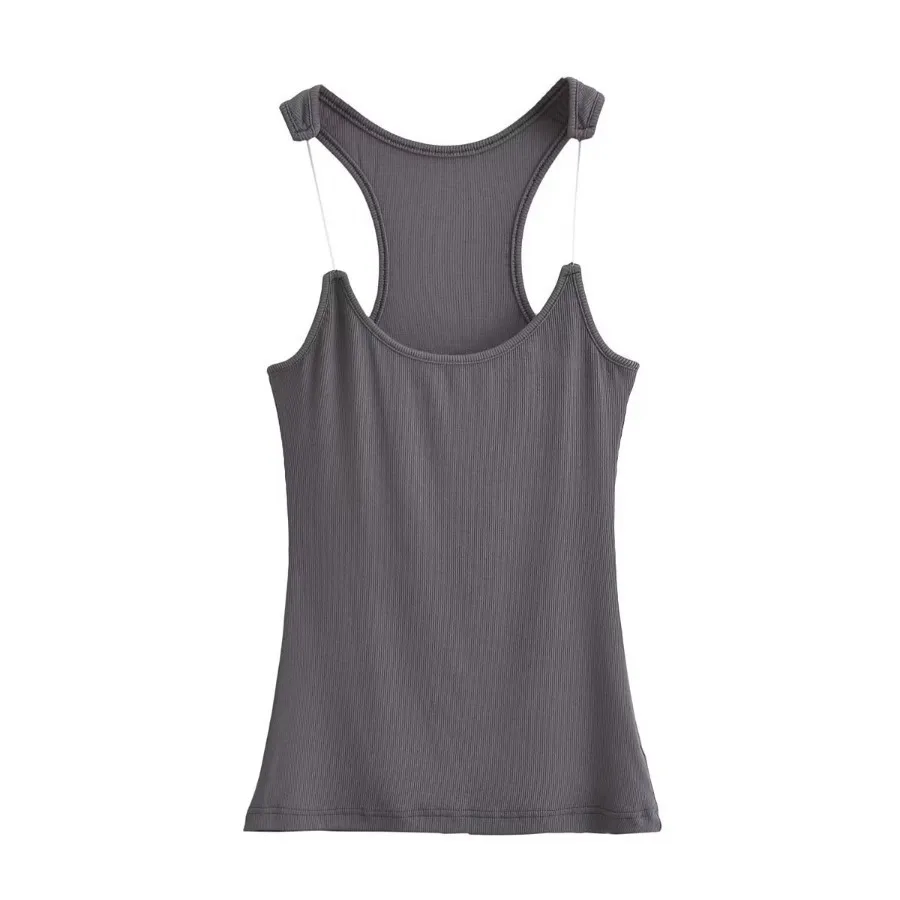 Women's Slim Fit Cropped Vest Top - Invisible Shoulder Strap, Solid Color, Summer Fashion for a Sleek Silhouette - Image 9