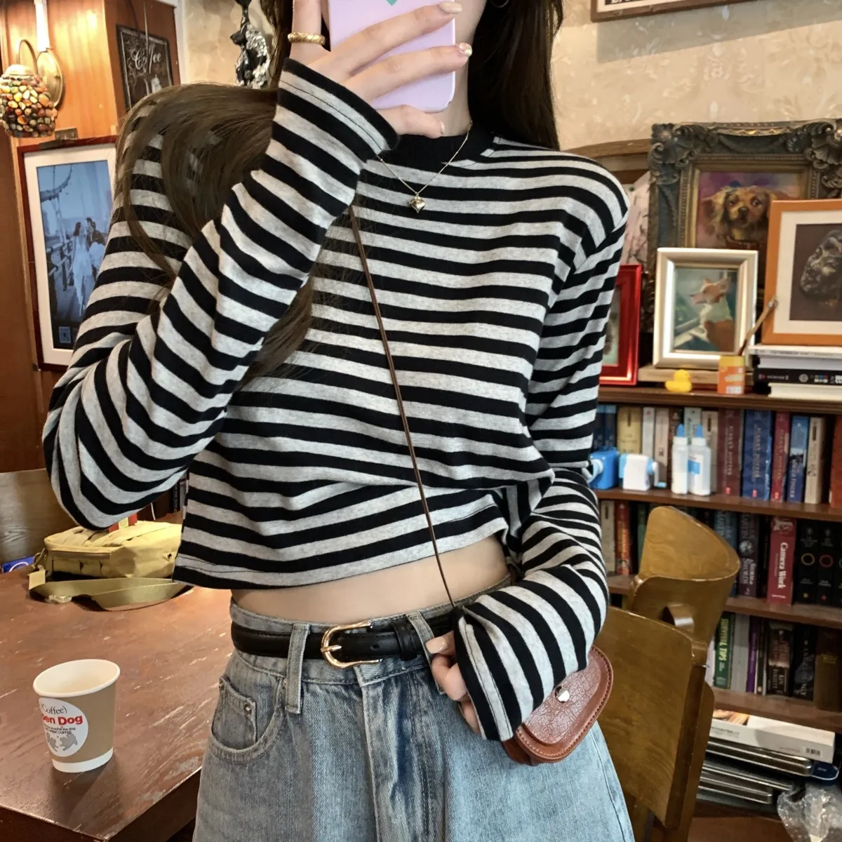 Women's Contrast Color Striped Long-Sleeve T-Shirt - Casual Slim Fit Inner Layering Top for Autumn showcase 12