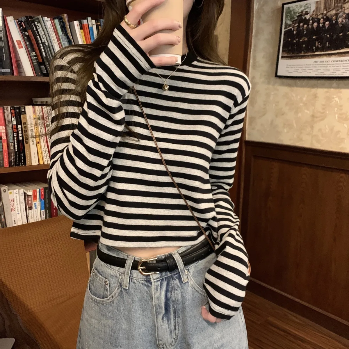 Women's Contrast Color Striped Long-Sleeve T-Shirt - Casual Slim Fit Inner Layering Top for Autumn showcase 5