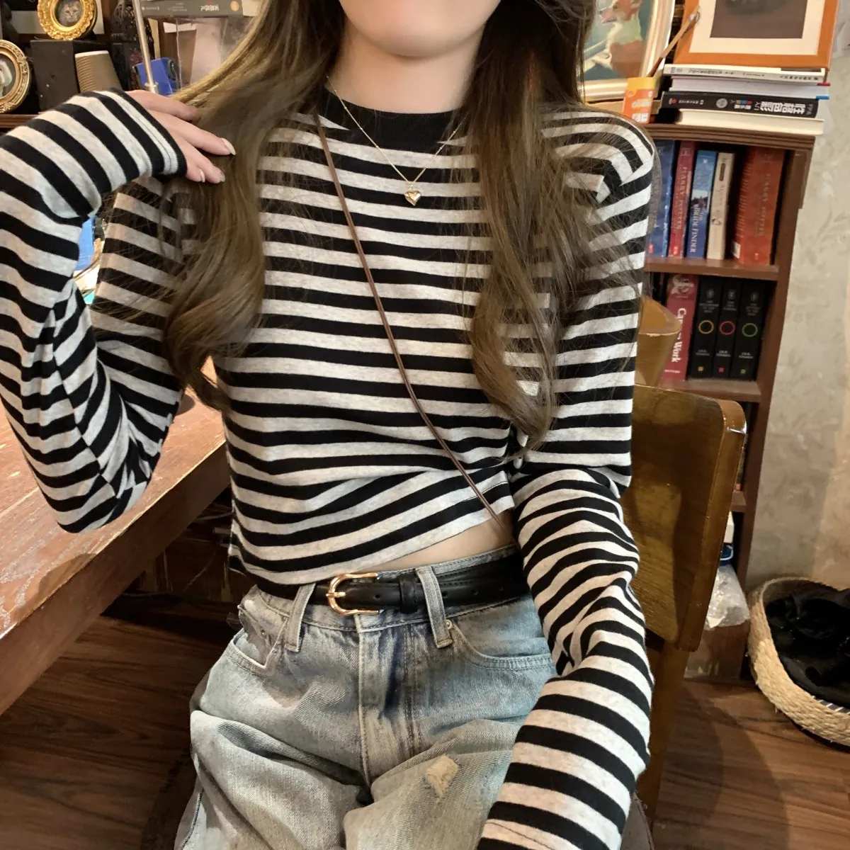 Women's Contrast Color Striped Long-Sleeve T-Shirt - Casual Slim Fit Inner Layering Top for Autumn showcase 10