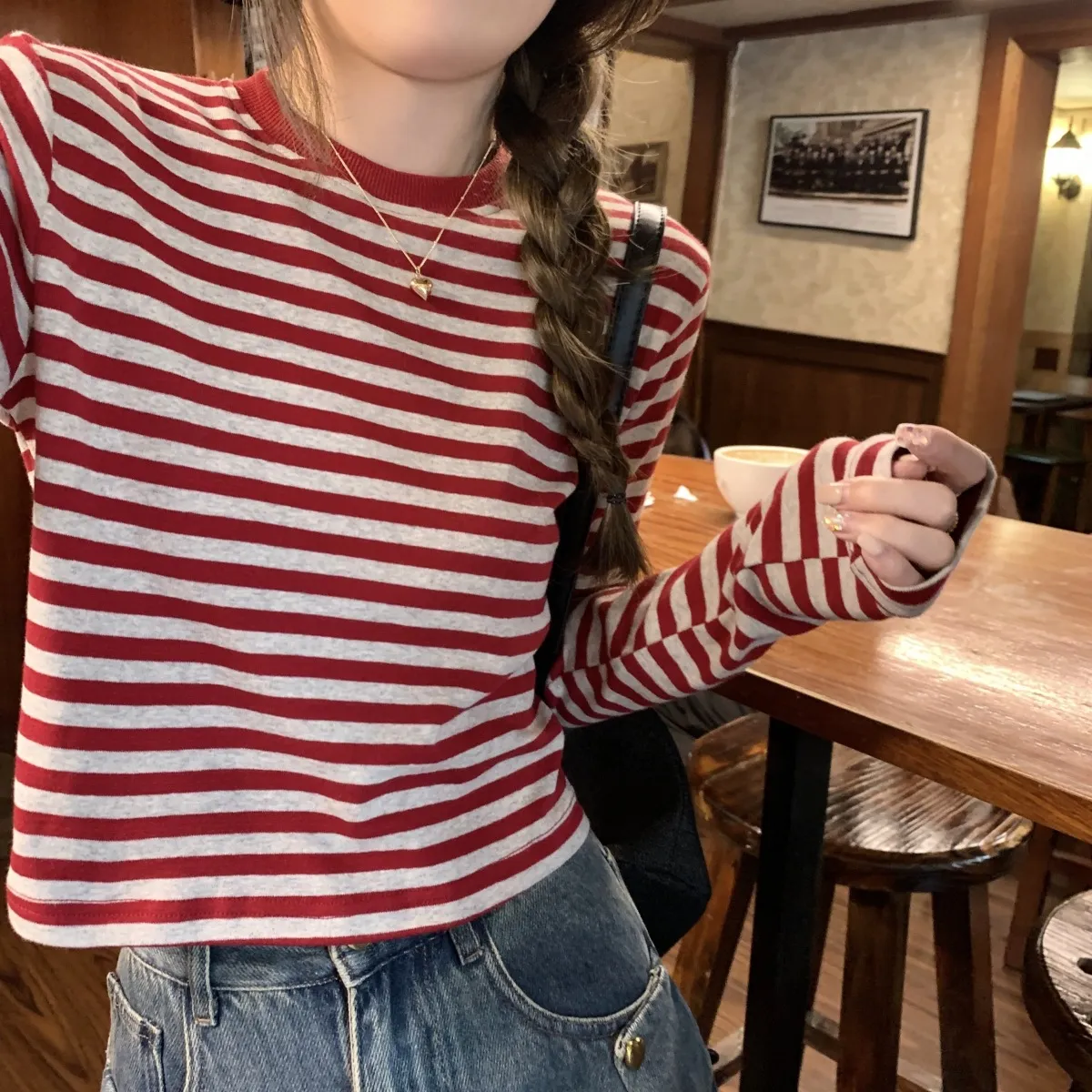 Women's Contrast Color Striped Long-Sleeve T-Shirt - Casual Slim Fit Inner Layering Top for Autumn showcase 18