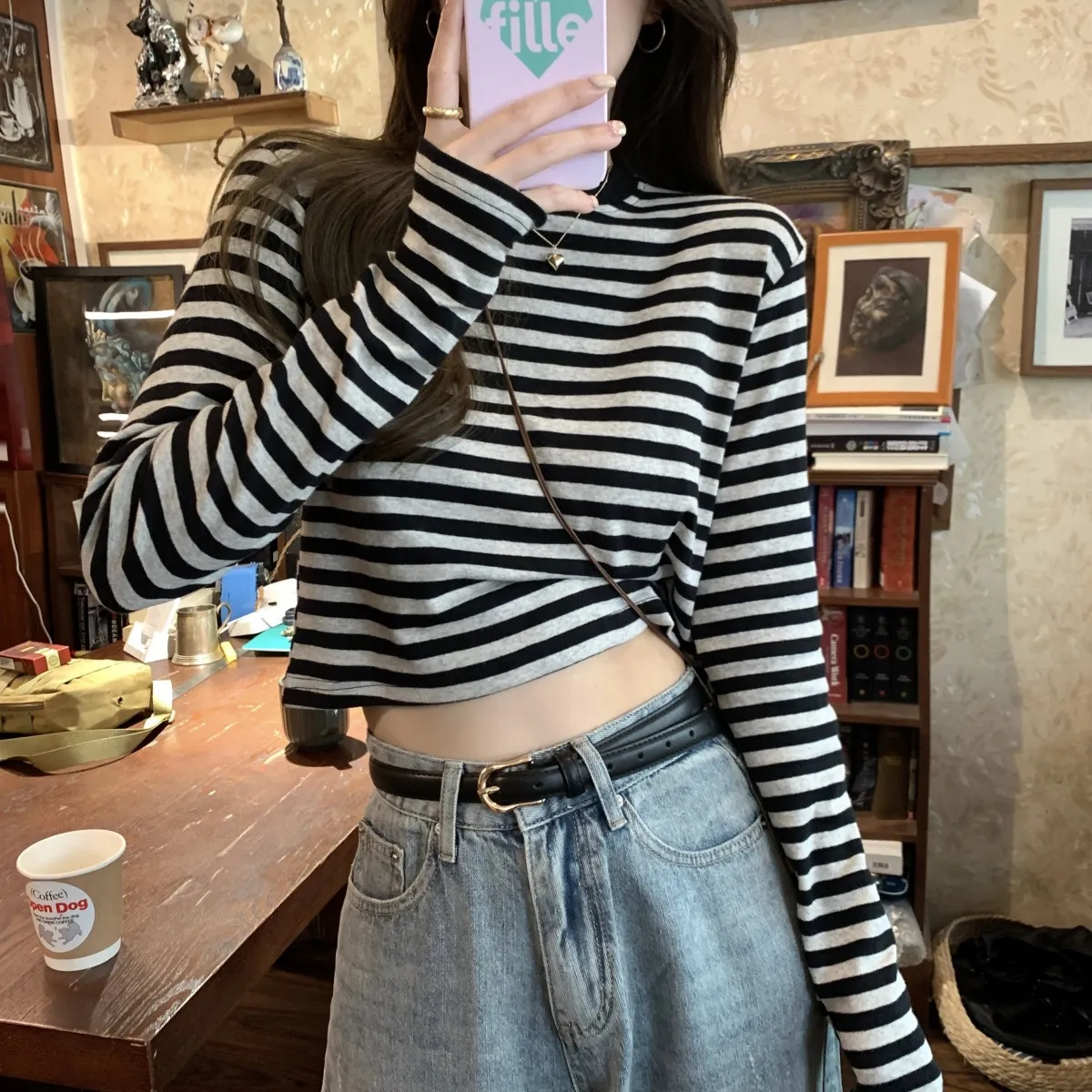 Women's Contrast Color Striped Long-Sleeve T-Shirt - Casual Slim Fit Inner Layering Top for Autumn showcase 13