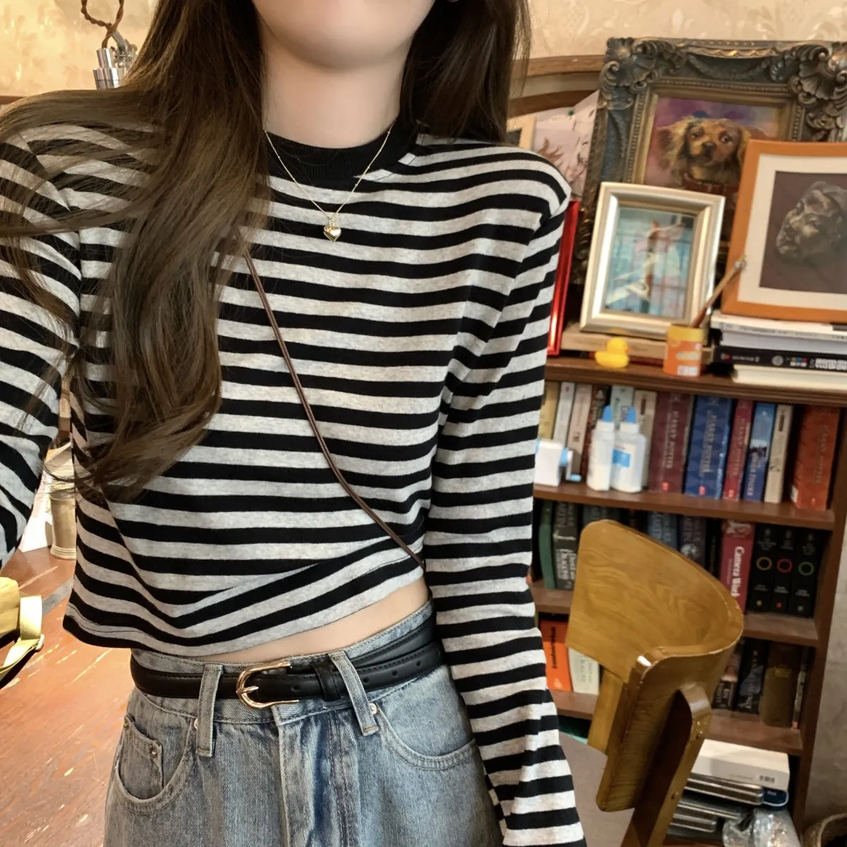 Women's Contrast Color Striped Long-Sleeve T-Shirt - Casual Slim Fit Inner Layering Top for Autumn showcase 9