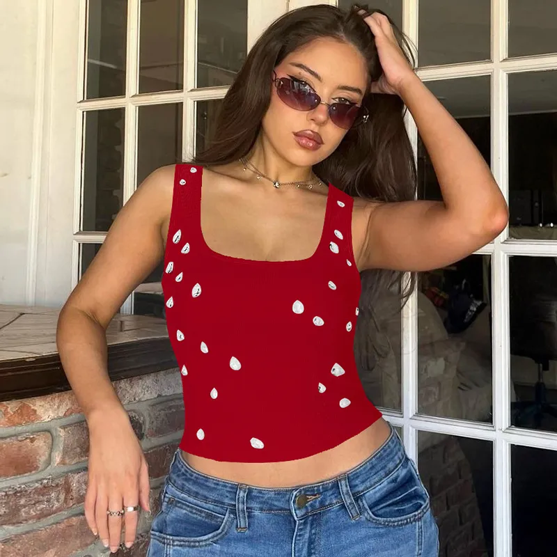 Amazon Women's 2025 Summer Fashion Sexy Slim U-Neck Beaded Vest Top - Chic Sleeveless Blouse for Stylish Ladies thumbnail 10