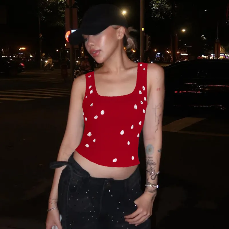 Amazon Women's 2025 Summer Fashion Sexy Slim U-Neck Beaded Vest Top - Chic Sleeveless Blouse for Stylish Ladies showcase 19