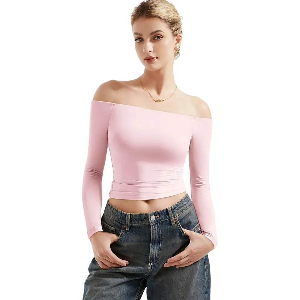 Sexy Women's Long Sleeve One-Shoulder Navel-Baring Short Pullover T-Shirt - Fashionable Autumn Top for Ladies - Image 8
