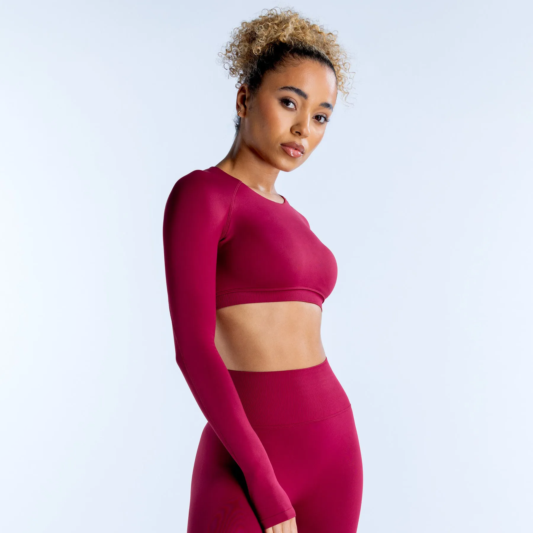 DFYNE Women's Crewneck Long Sleeve Crop Top with Hollow Back - Breathable Yoga & Athletic Wear for Active Lifestyles thumbnail 3
