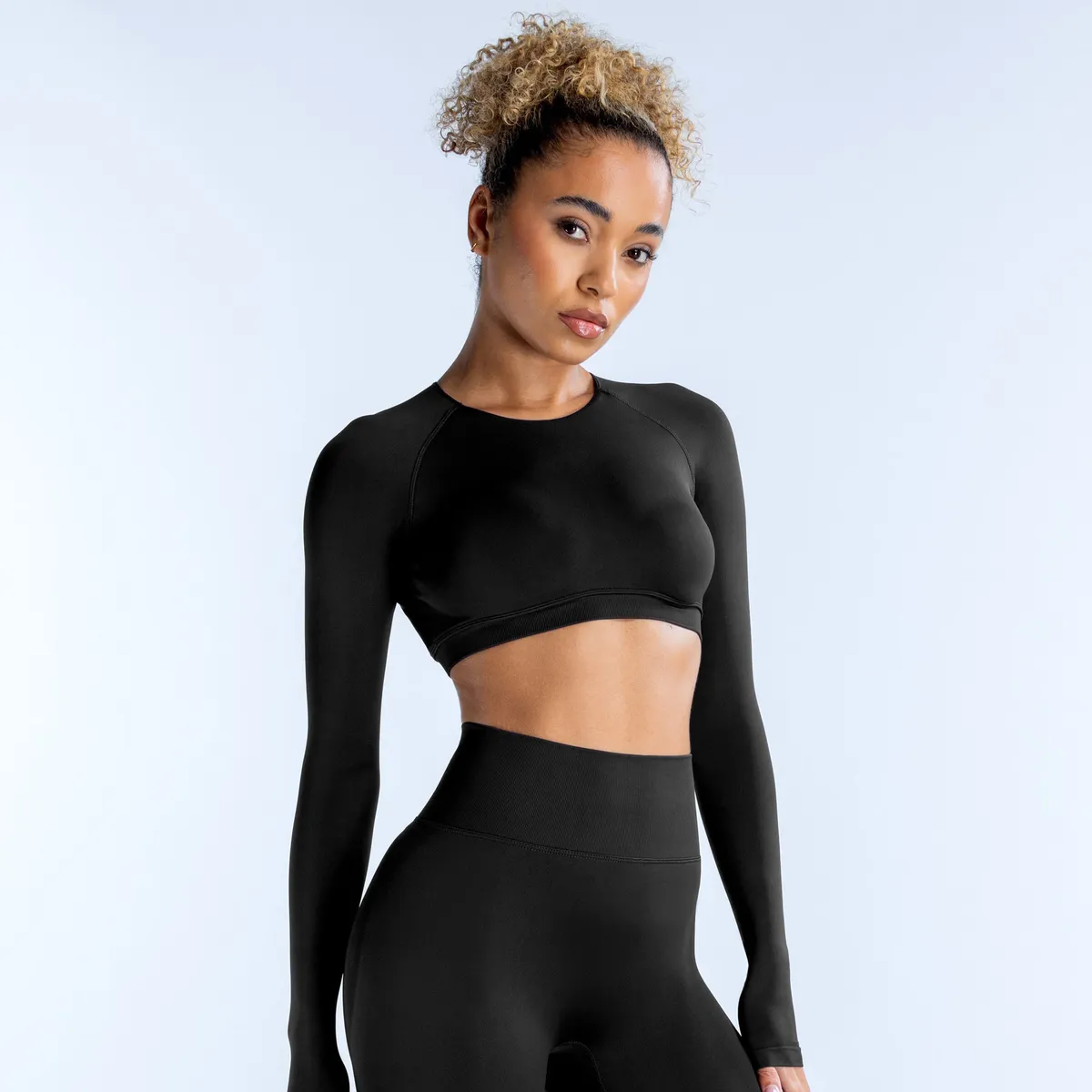 DFYNE Women's Crewneck Long Sleeve Crop Top with Hollow Back - Breathable Yoga & Athletic Wear for Active Lifestyles showcase 18