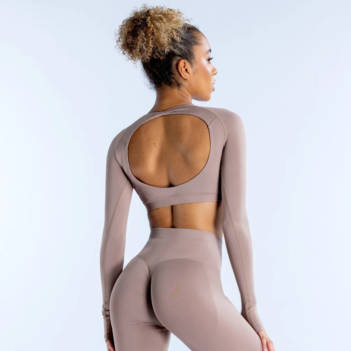 DFYNE Women's Crewneck Long Sleeve Crop Top with Hollow Back - Breathable Yoga & Athletic Wear for Active Lifestyles showcase 3