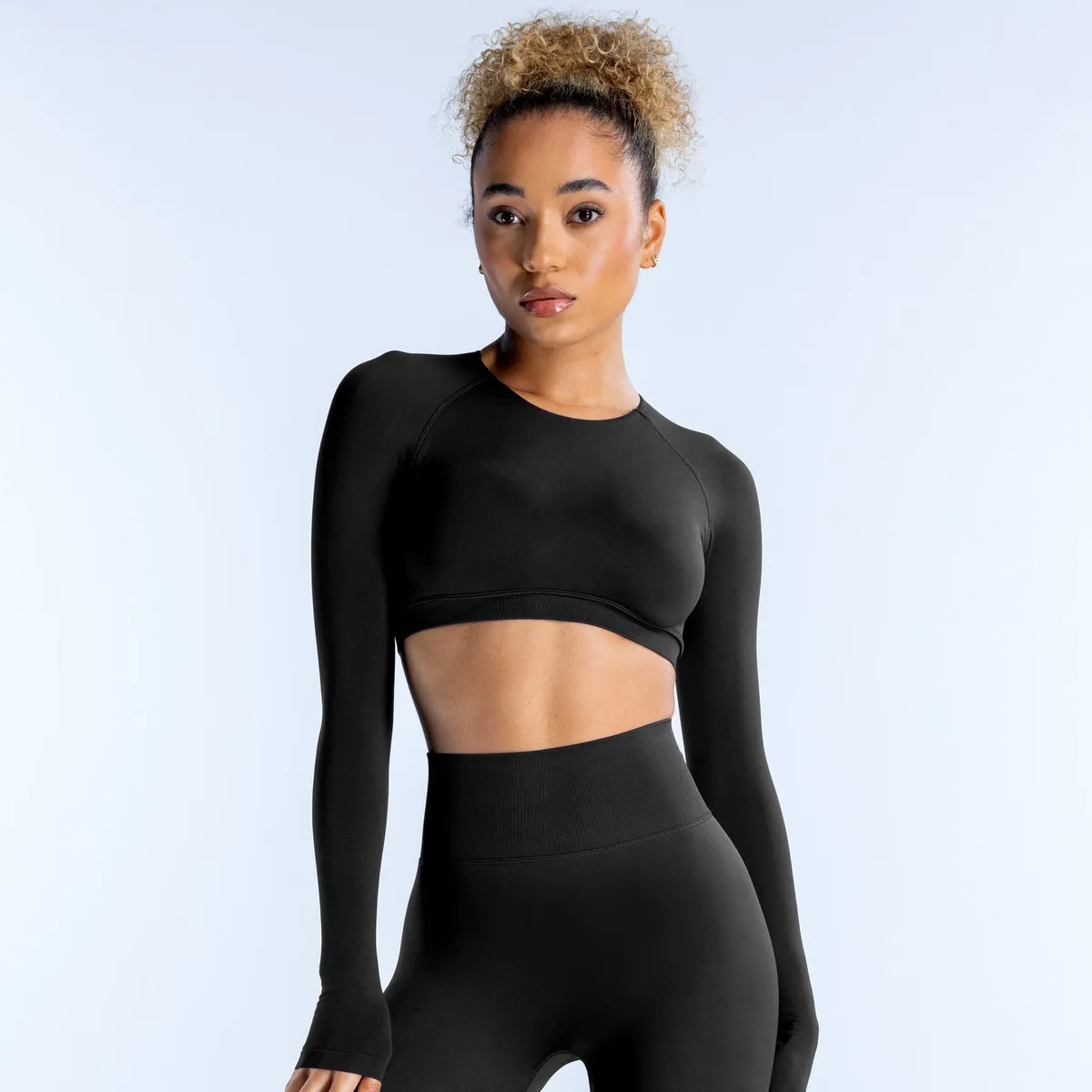 DFYNE Women's Crewneck Long Sleeve Crop Top with Hollow Back - Breathable Yoga & Athletic Wear for Active Lifestyles showcase 12