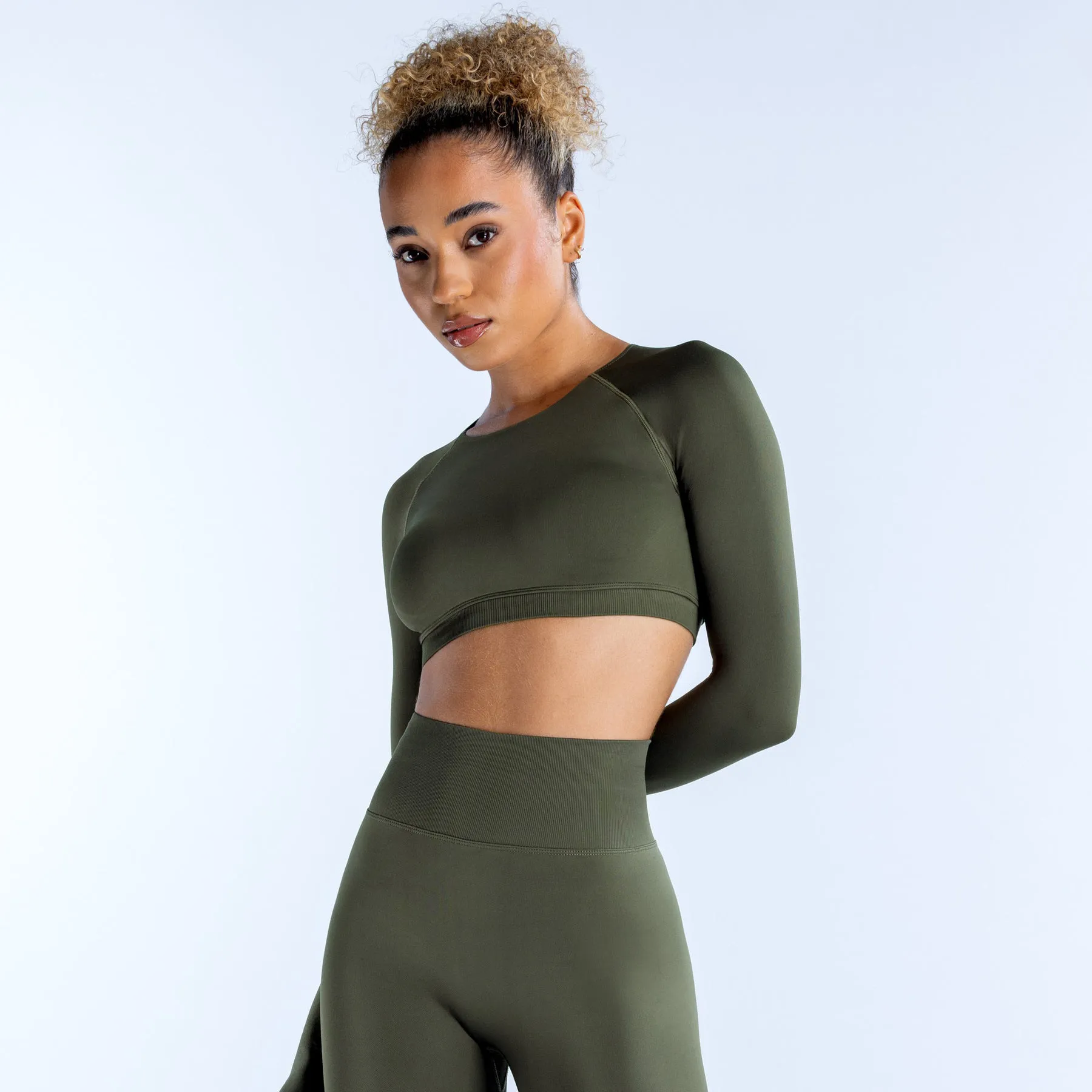 DFYNE Women's Crewneck Long Sleeve Crop Top with Hollow Back - Breathable Yoga & Athletic Wear for Active Lifestyles thumbnail 8