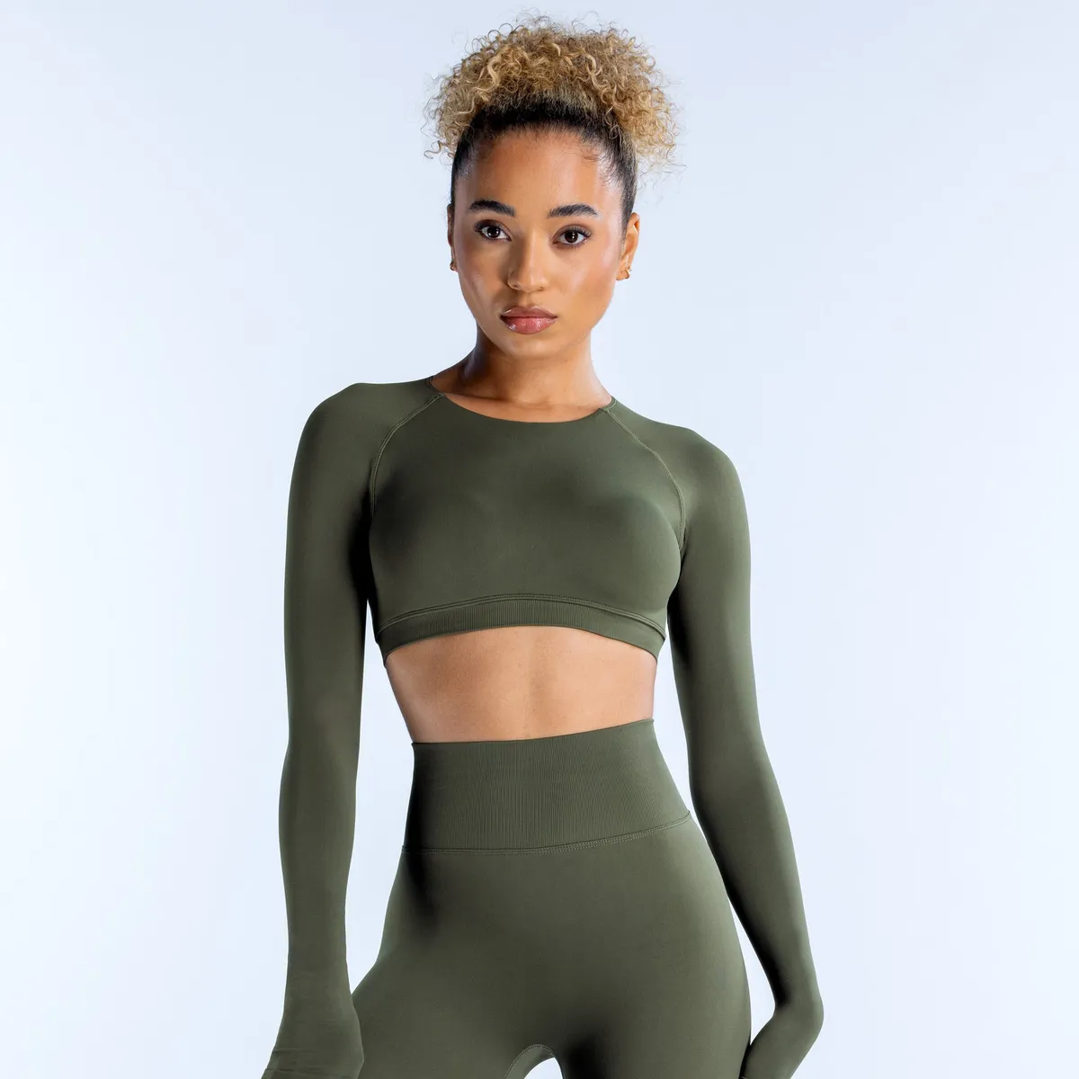 DFYNE Women's Crewneck Long Sleeve Crop Top with Hollow Back - Breathable Yoga & Athletic Wear for Active Lifestyles showcase 8