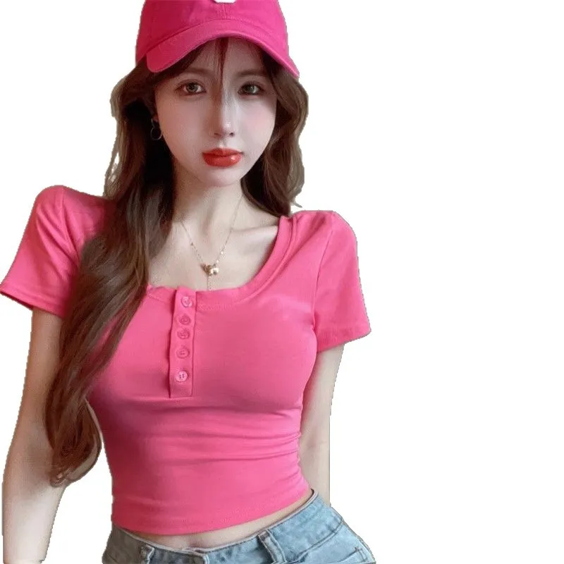 Women's Sexy Summer Slim-Fit Short-Sleeved T-Shirt - Age-Reducing Tight-Fitting High-Waist Navel-Baring Top for Fashionable Ladies thumbnail 5