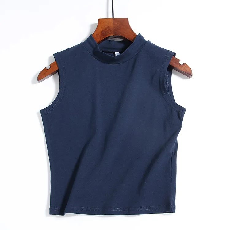 2023 Summer Women's Sleeveless Turtleneck Vest Top - Chic One-Piece Sling T-Shirt for Everyday Wear thumbnail 9