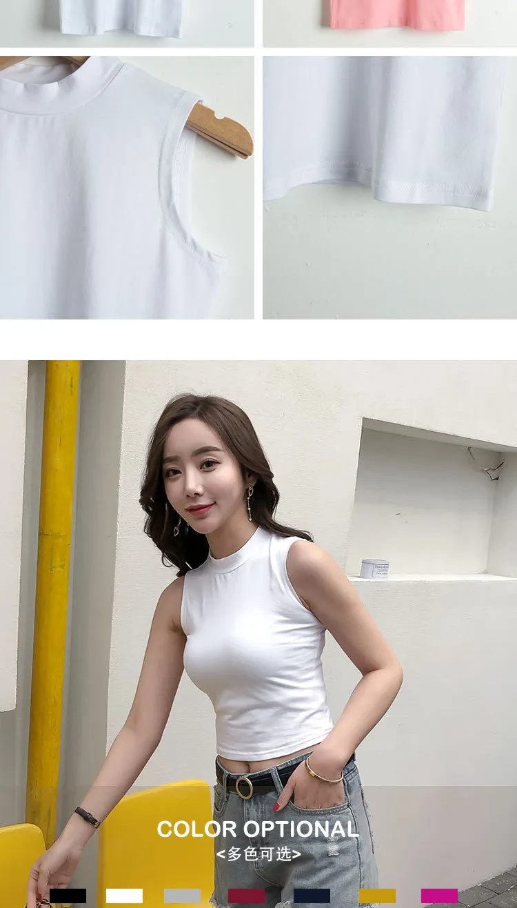 2023 Summer Women's Sleeveless Turtleneck Vest Top - Chic One-Piece Sling T-Shirt for Everyday Wear showcase 5