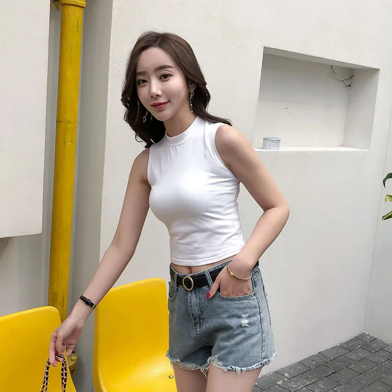 2023 Summer Women's Sleeveless Turtleneck Vest Top - Chic One-Piece Sling T-Shirt for Everyday Wear thumbnail 4