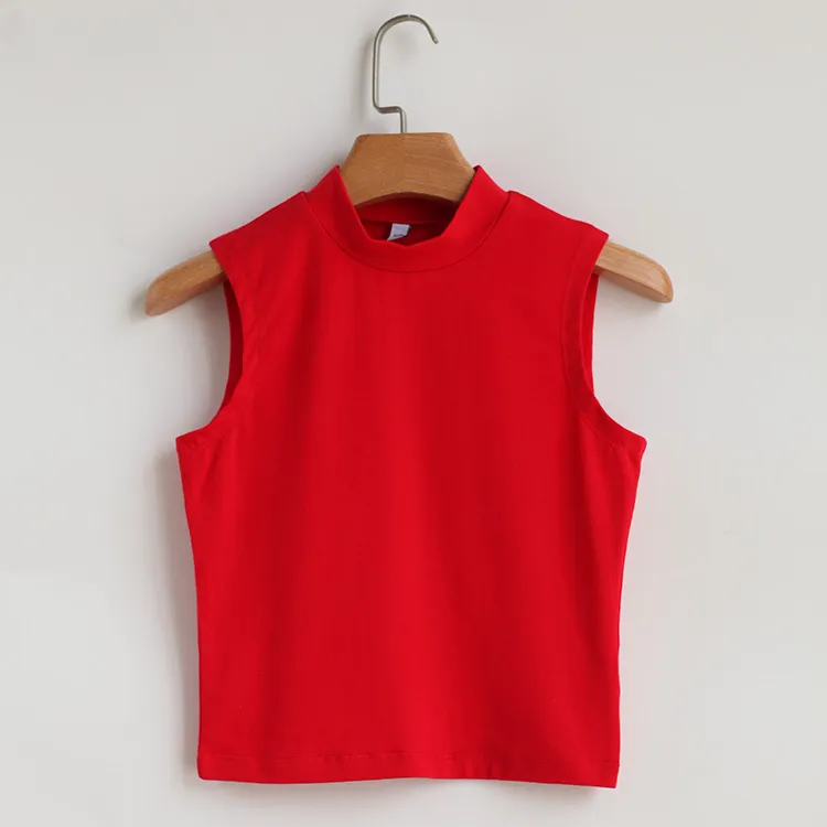 2023 Summer Women's Sleeveless Turtleneck Vest Top - Chic One-Piece Sling T-Shirt for Everyday Wear thumbnail 8