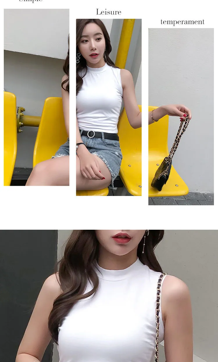 2023 Summer Women's Sleeveless Turtleneck Vest Top - Chic One-Piece Sling T-Shirt for Everyday Wear showcase 7