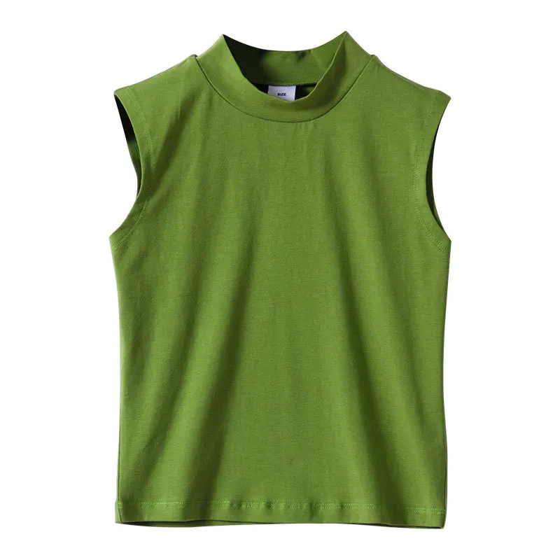 2023 Summer Women's Sleeveless Turtleneck Vest Top - Chic One-Piece Sling T-Shirt for Everyday Wear thumbnail 6