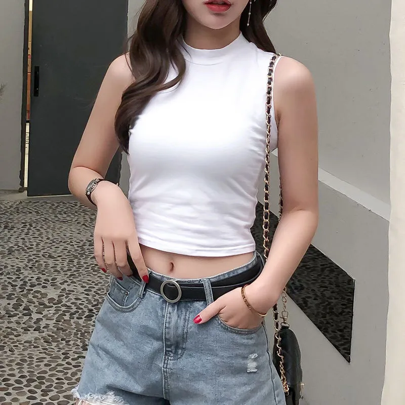2023 Summer Women's Sleeveless Turtleneck Vest Top - Chic One-Piece Sling T-Shirt for Everyday Wear thumbnail 1