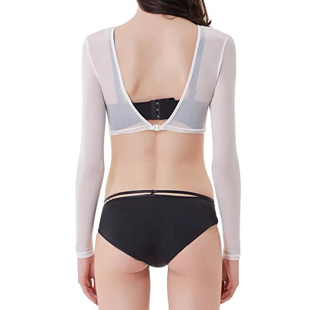 Women's Mesh Long Sleeve See-Through Crop Top - Sexy Base Layer Cardigan for Night Out thumbnail 7