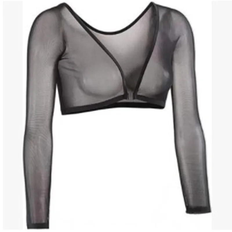 Women's Mesh Long Sleeve See-Through Crop Top - Sexy Base Layer Cardigan for Night Out thumbnail 2