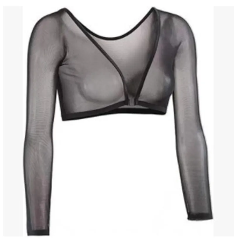 Women's Mesh Long Sleeve See-Through Crop Top - Sexy Base Layer Cardigan for Night Out thumbnail 6
