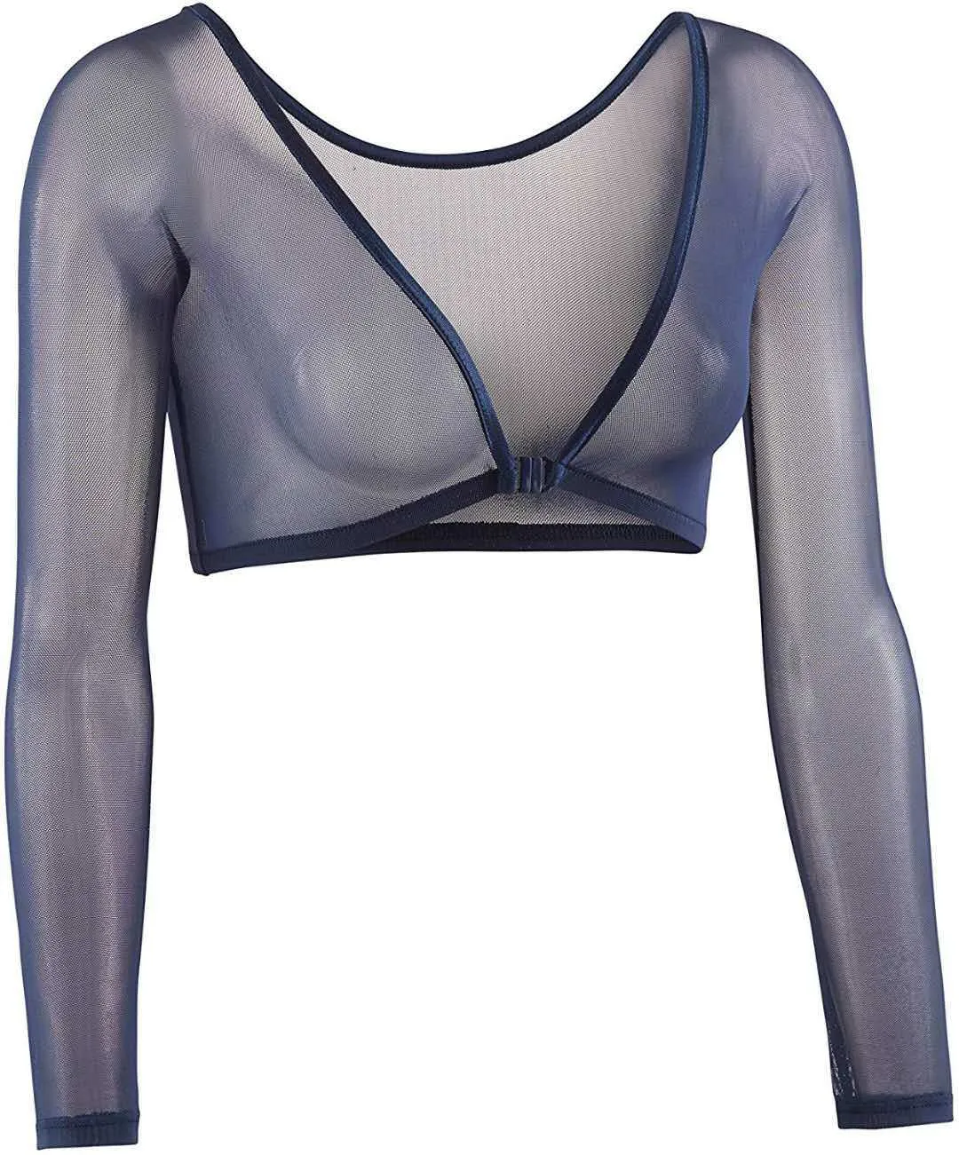 Women's Mesh Long Sleeve See-Through Crop Top - Sexy Base Layer Cardigan for Night Out showcase 11