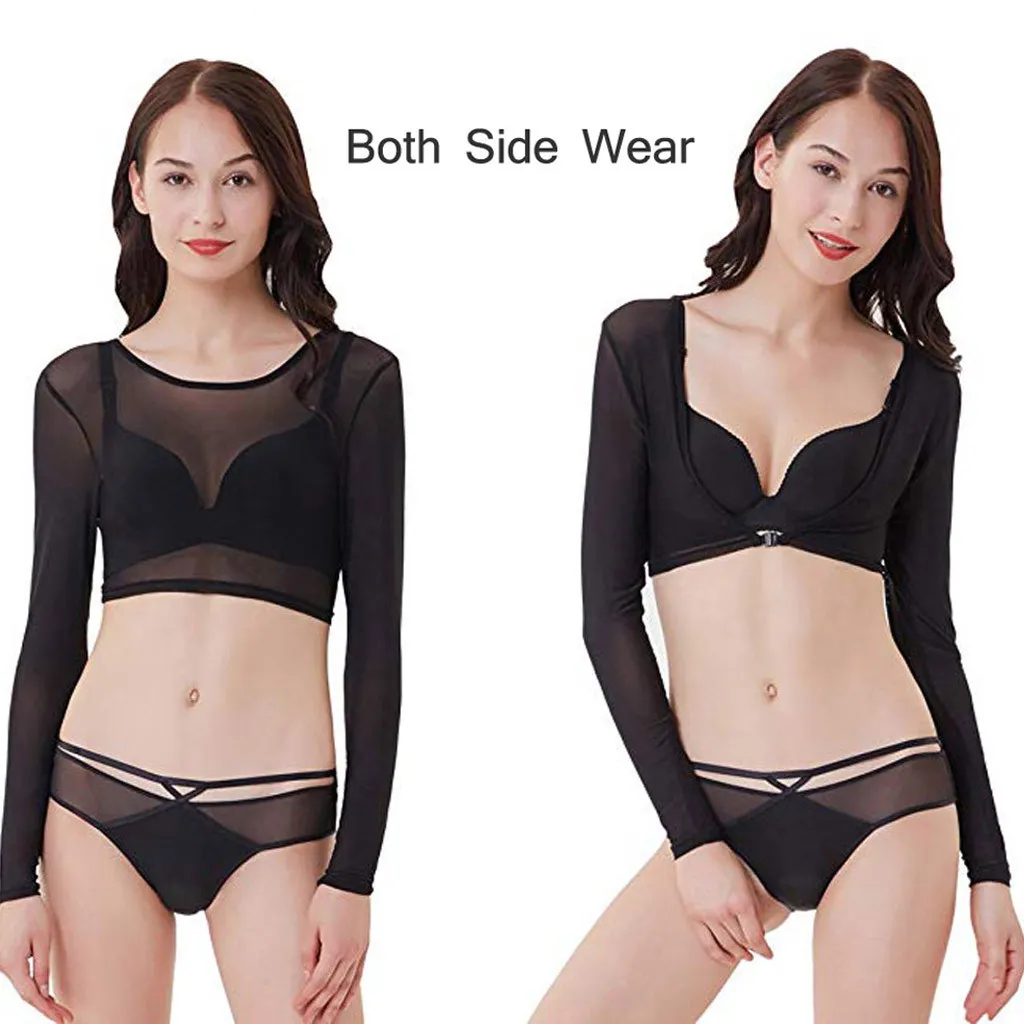 Women's Mesh Long Sleeve See-Through Crop Top - Sexy Base Layer Cardigan for Night Out thumbnail 4