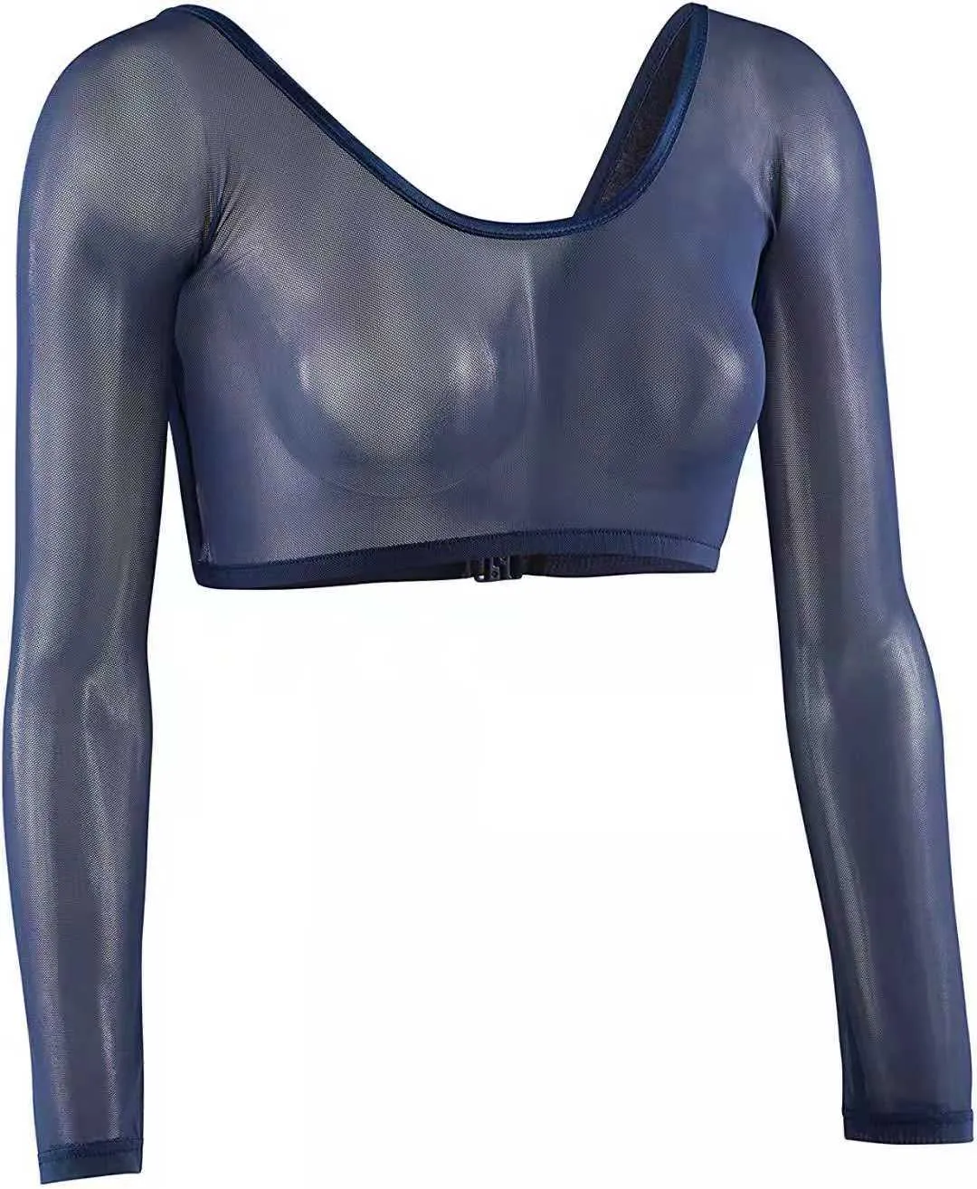 Women's Mesh Long Sleeve See-Through Crop Top - Sexy Base Layer Cardigan for Night Out showcase 12