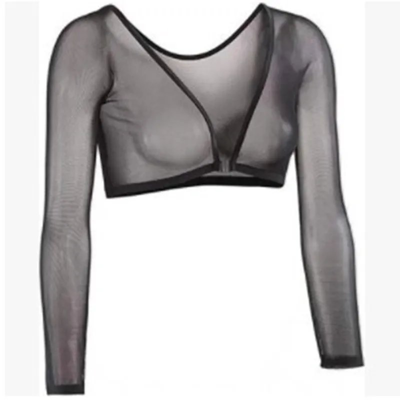 Women's Mesh Long Sleeve See-Through Crop Top - Sexy Base Layer Cardigan for Night Out thumbnail 1