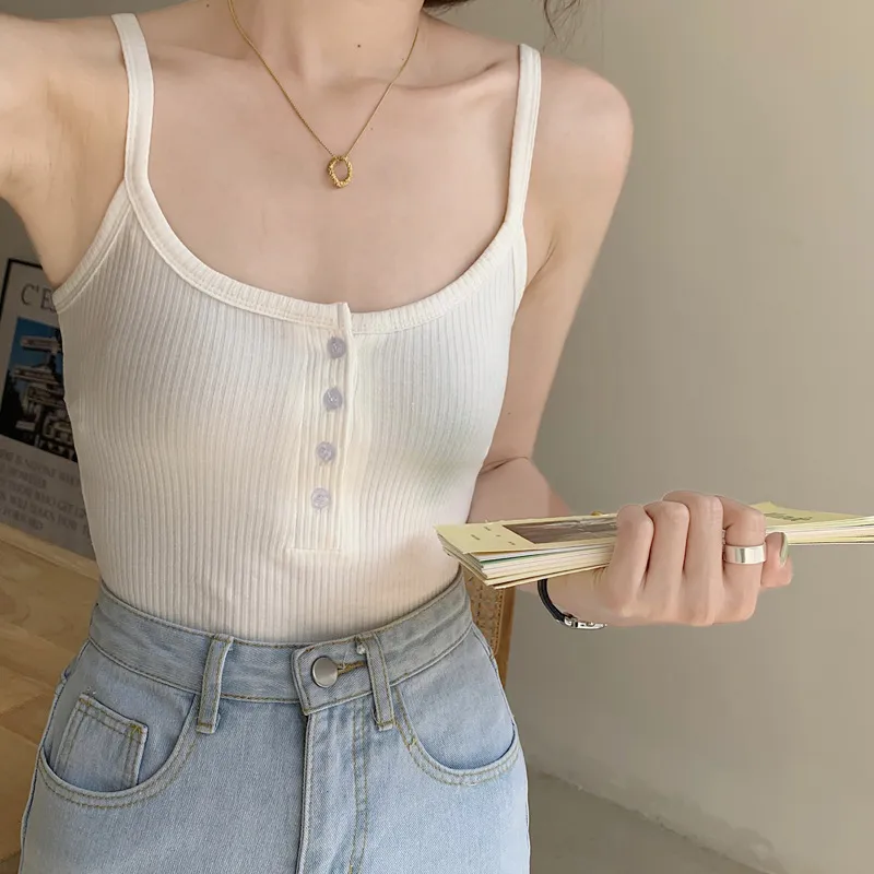 High-Quality Cotton Camisole for Women - Summer 2026 Buttoned U-Neck Backless Pure Desire Top thumbnail 2