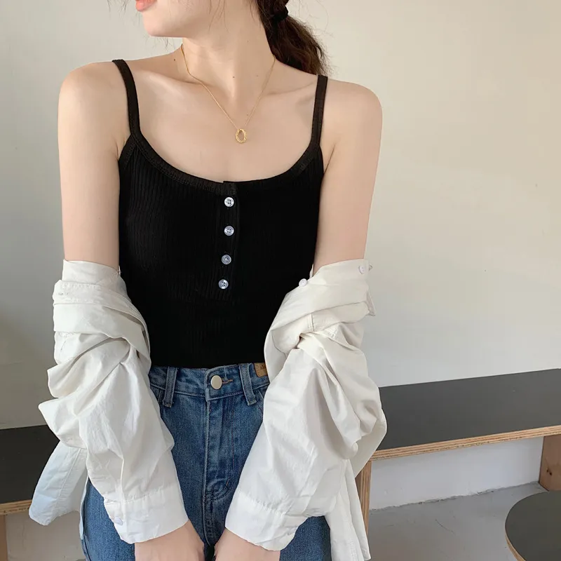 High-Quality Cotton Camisole for Women - Summer 2026 Buttoned U-Neck Backless Pure Desire Top thumbnail 3