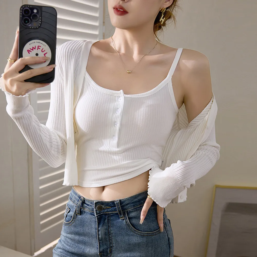 High-Quality Cotton Camisole for Women - Summer 2026 Buttoned U-Neck Backless Pure Desire Top thumbnail 6