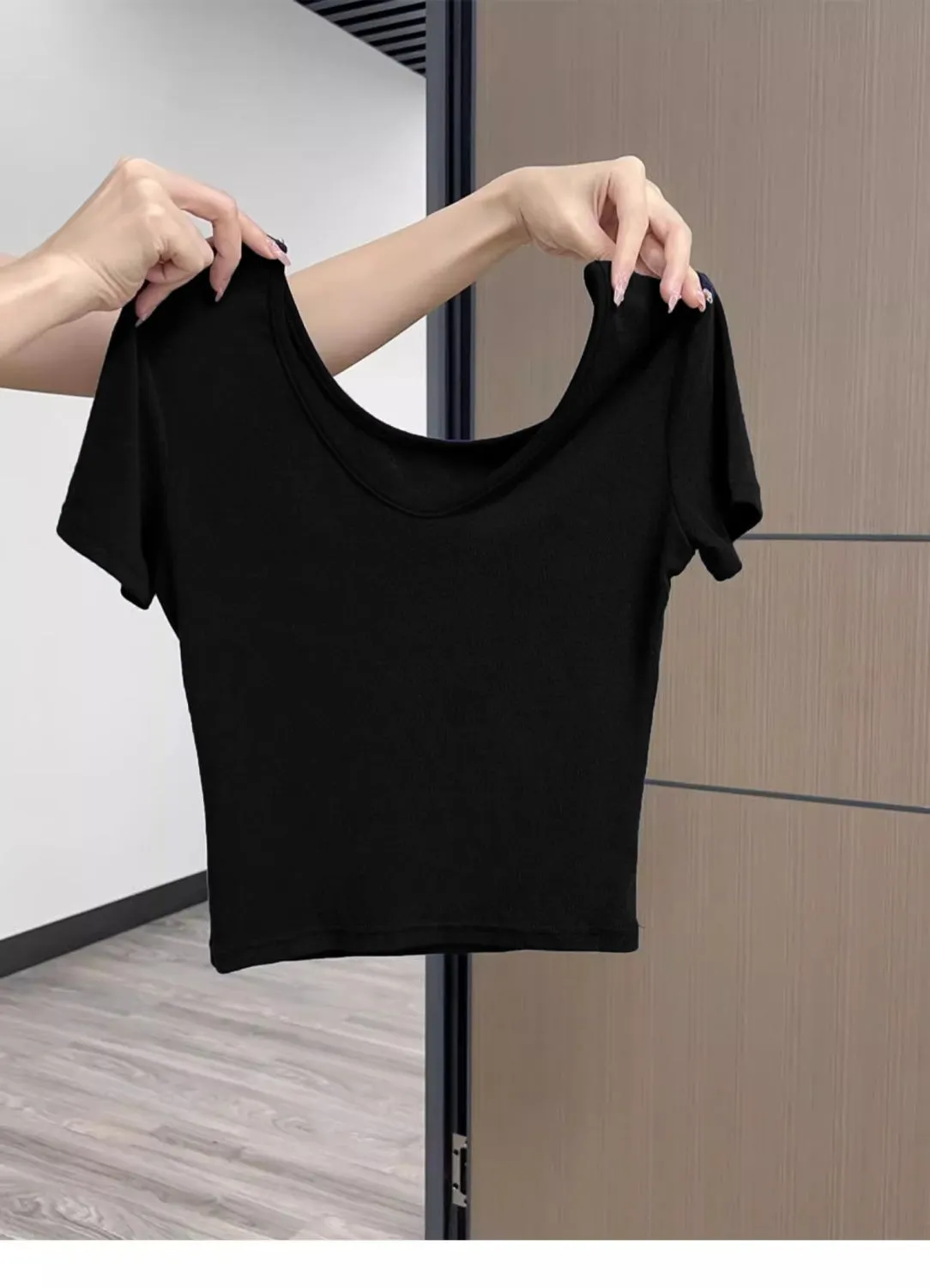 Women's Summer Cotton V-Neck T-Shirt - Exposed Shoulder Design, Short Sleeve, Breathable Casual Top for Everyday Wear showcase 6