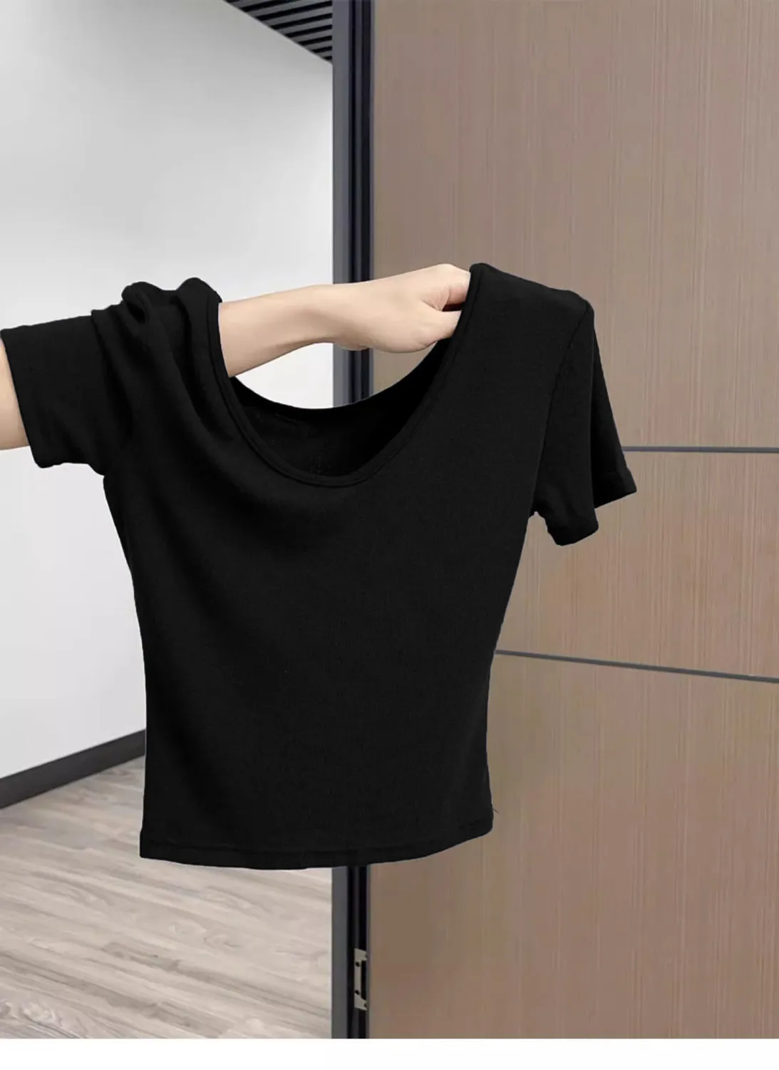 Women's Summer Cotton V-Neck T-Shirt - Exposed Shoulder Design, Short Sleeve, Breathable Casual Top for Everyday Wear showcase 7