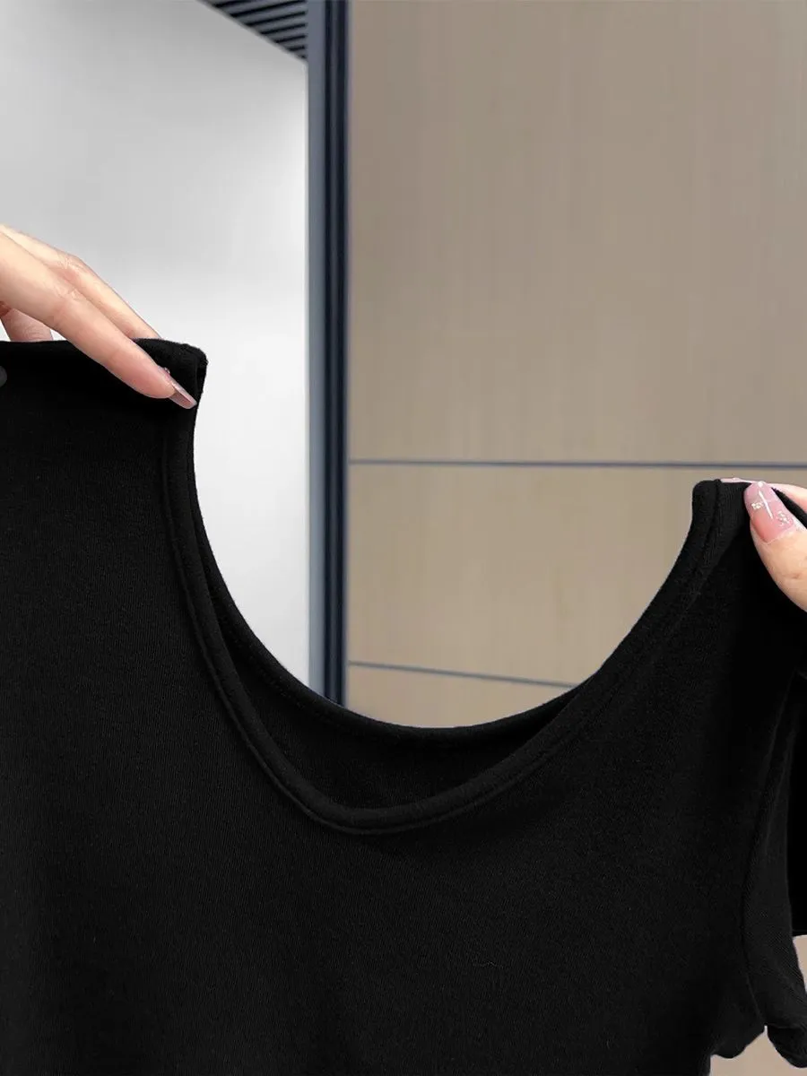 Women's Summer Cotton V-Neck T-Shirt - Exposed Shoulder Design, Short Sleeve, Breathable Casual Top for Everyday Wear showcase 8