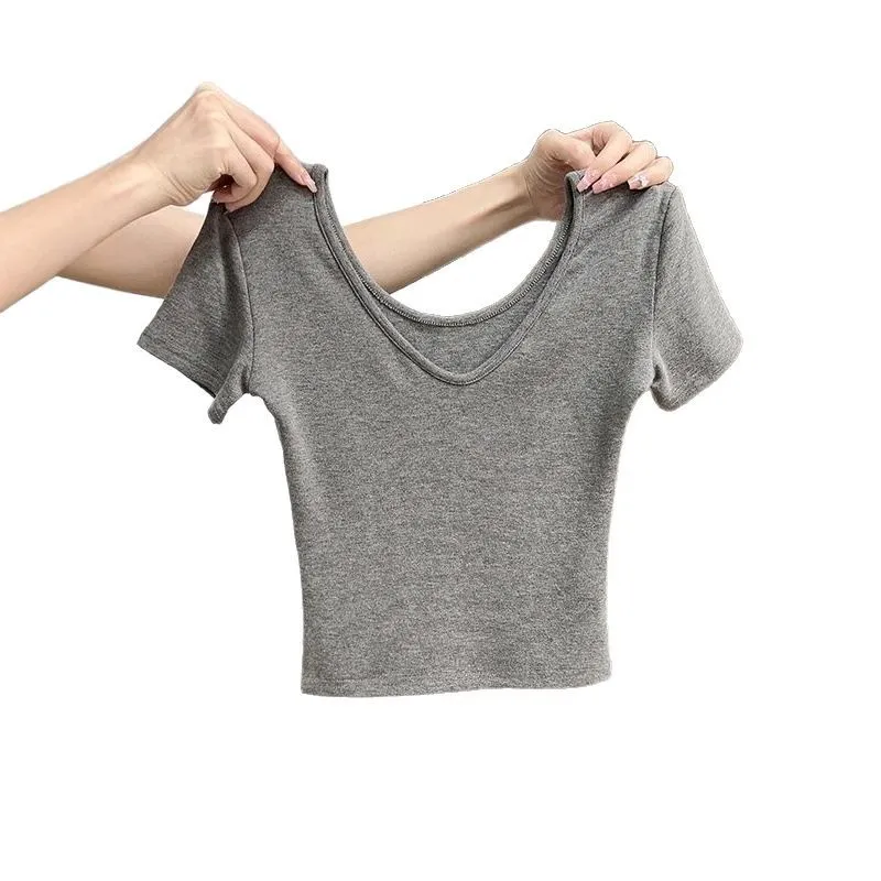 Women's Summer Cotton V-Neck T-Shirt - Exposed Shoulder Design, Short Sleeve, Breathable Casual Top for Everyday Wear - Image 5