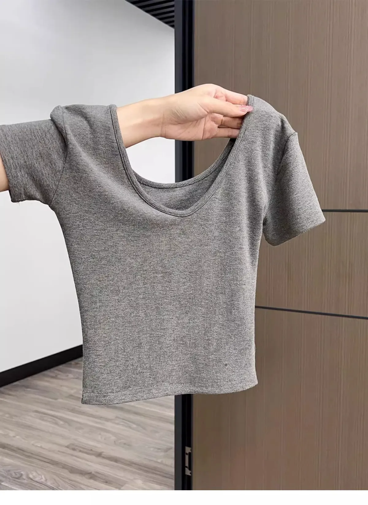 Women's Summer Cotton V-Neck T-Shirt - Exposed Shoulder Design, Short Sleeve, Breathable Casual Top for Everyday Wear showcase 4