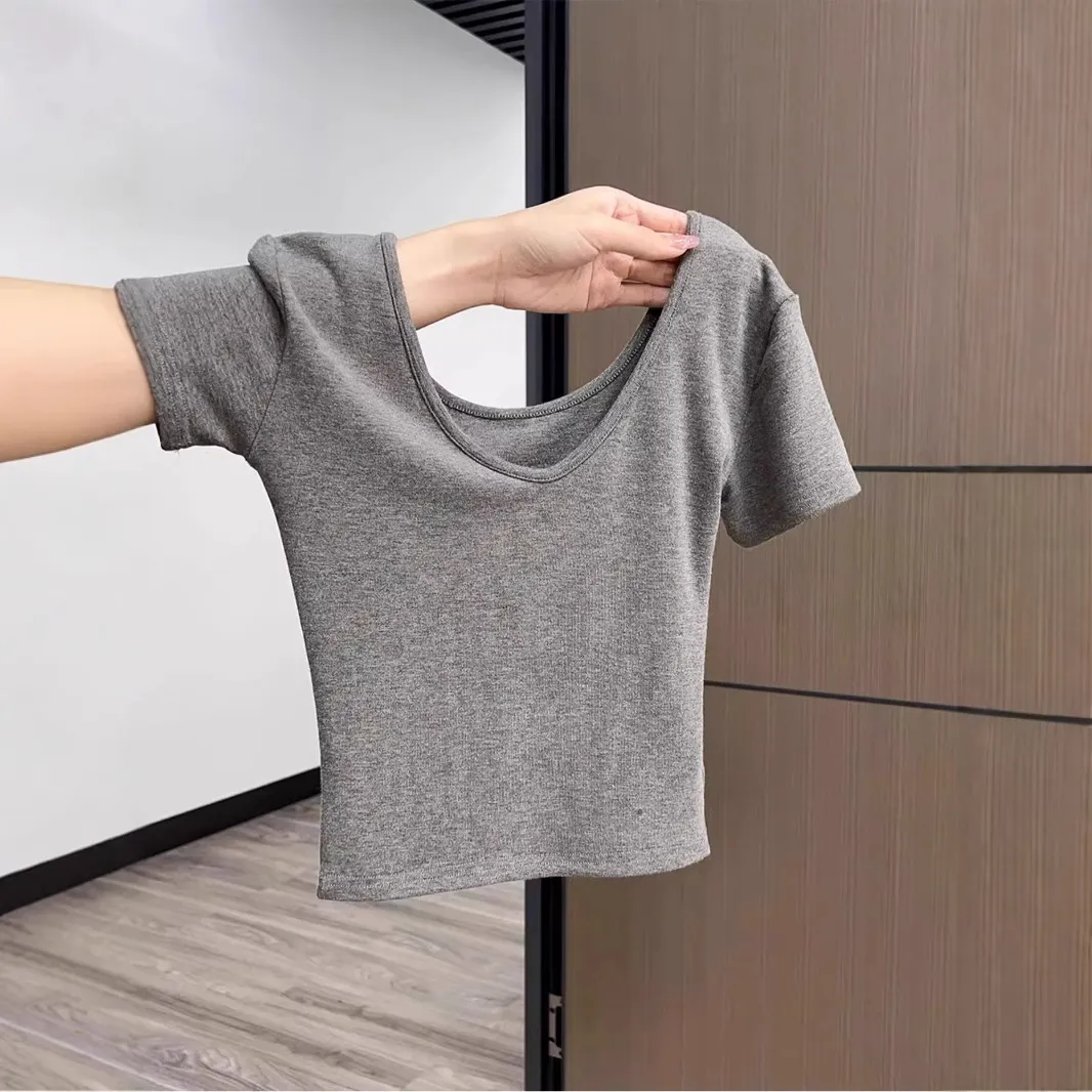 Women's Summer Cotton V-Neck T-Shirt - Exposed Shoulder Design, Short Sleeve, Breathable Casual Top for Everyday Wear - Image 4