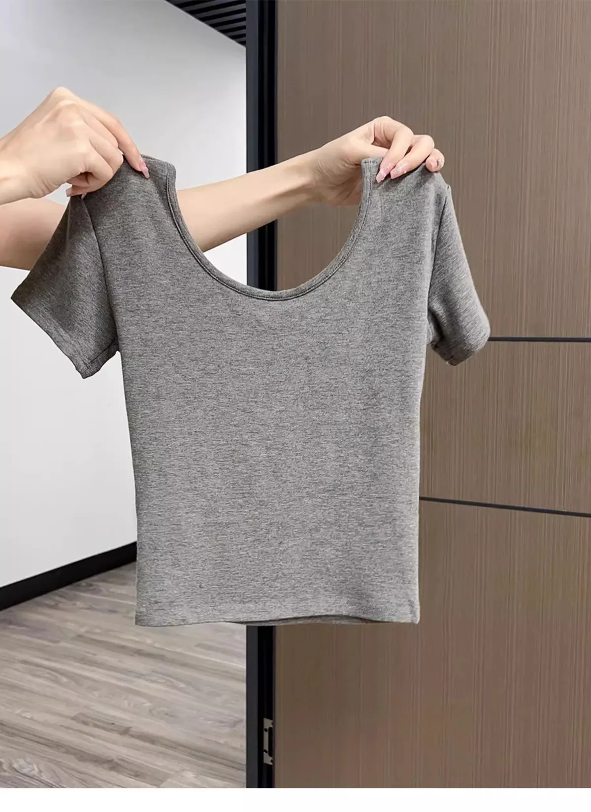Women's Summer Cotton V-Neck T-Shirt - Exposed Shoulder Design, Short Sleeve, Breathable Casual Top for Everyday Wear showcase 3