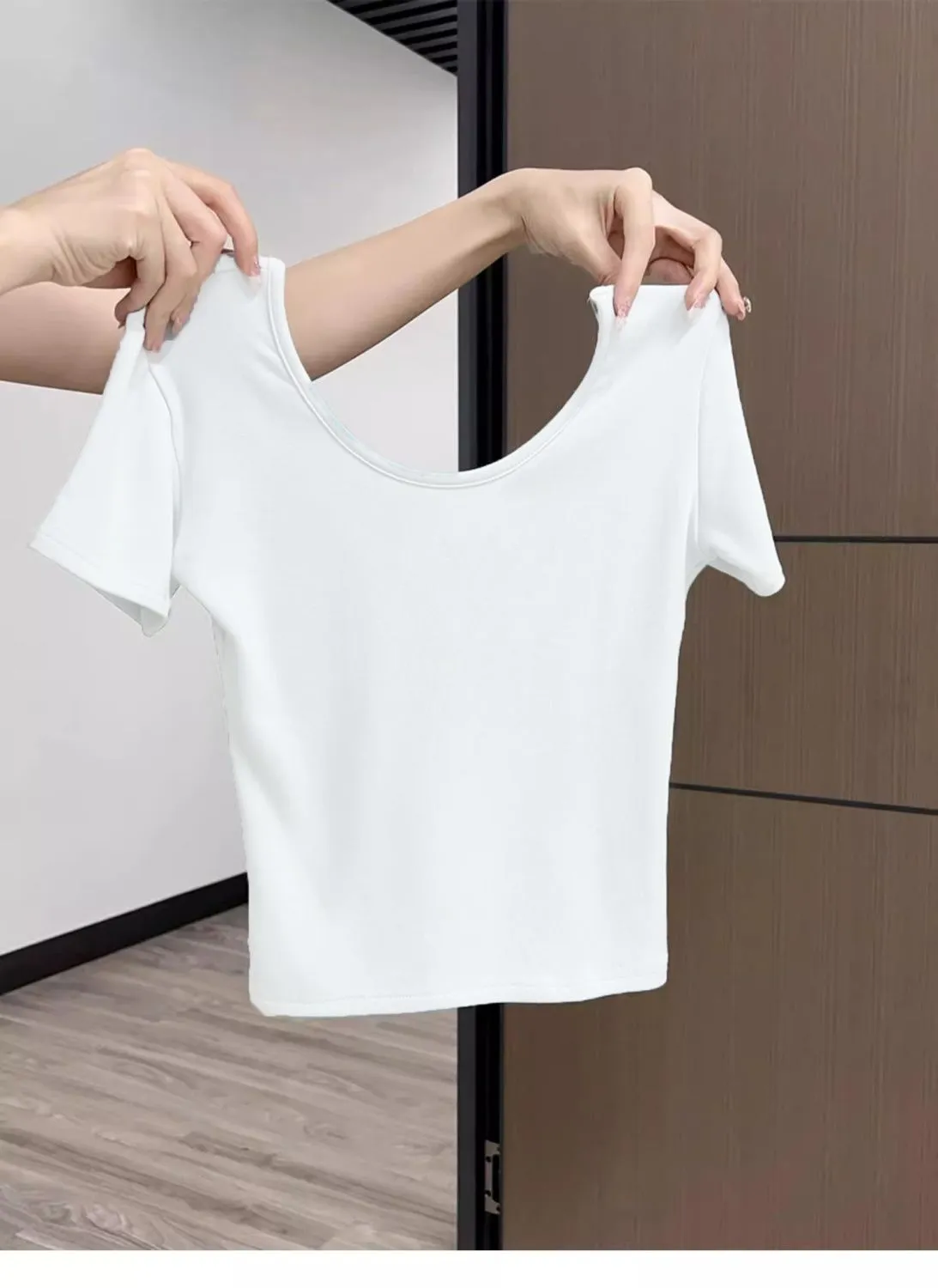 Women's Summer Cotton V-Neck T-Shirt - Exposed Shoulder Design, Short Sleeve, Breathable Casual Top for Everyday Wear showcase 10