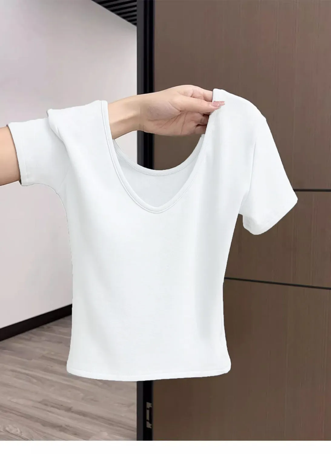 Women's Summer Cotton V-Neck T-Shirt - Exposed Shoulder Design, Short Sleeve, Breathable Casual Top for Everyday Wear showcase 11