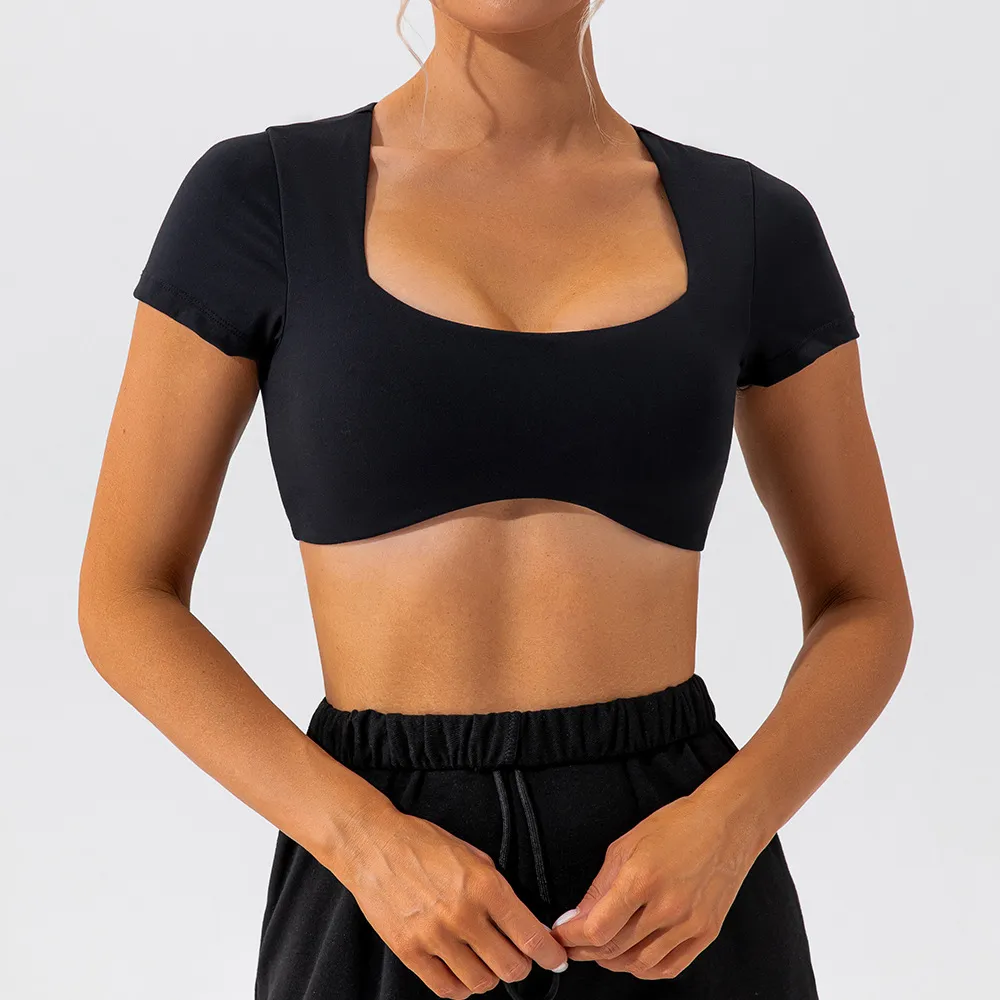 Women's Quick-Dry Yoga Top Short Sleeve Nude Fitness T-Shirt - Breathable Running Sports Crop Top for Gym & Activewear thumbnail 10