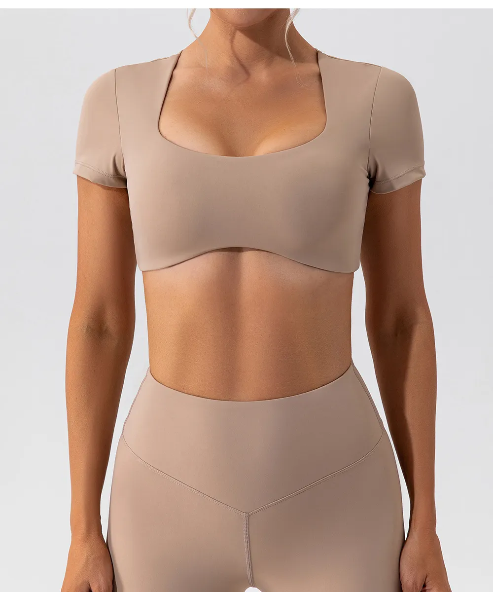 Women's Quick-Dry Yoga Top Short Sleeve Nude Fitness T-Shirt - Breathable Running Sports Crop Top for Gym & Activewear showcase 12